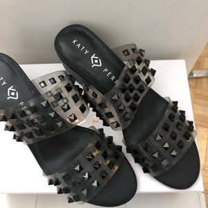 NWOT Katy Perry black studded Kenzie mule sandals.